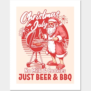 Christmas In July - No Milk Cookies Just BBQ - Santa Claus Posters and Art